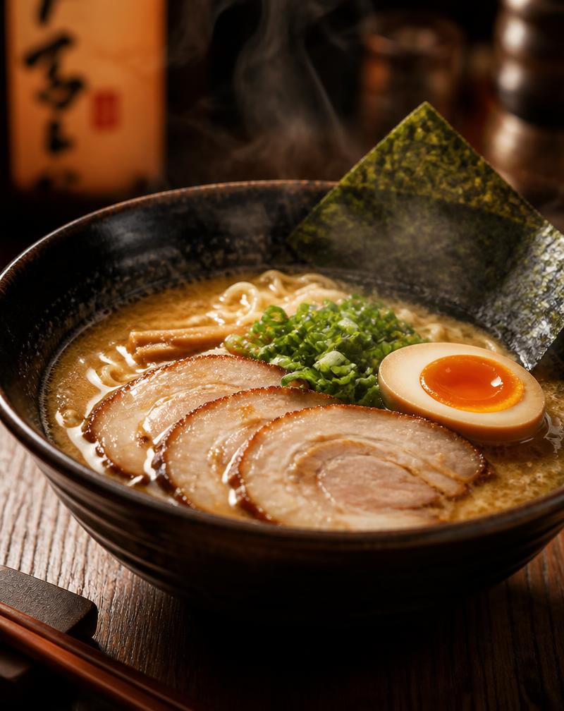 Traditional Japanese ramen with rich broth and chashu pork